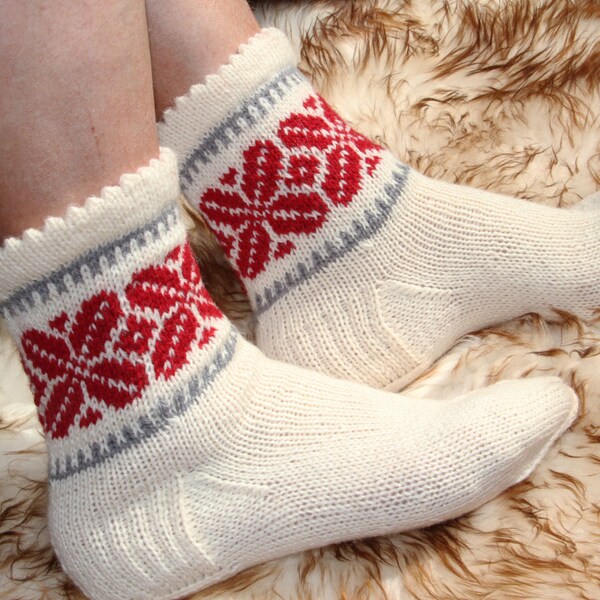 Hand knitted warm socks.with Latvian national ornaments- Size: EU 39-41