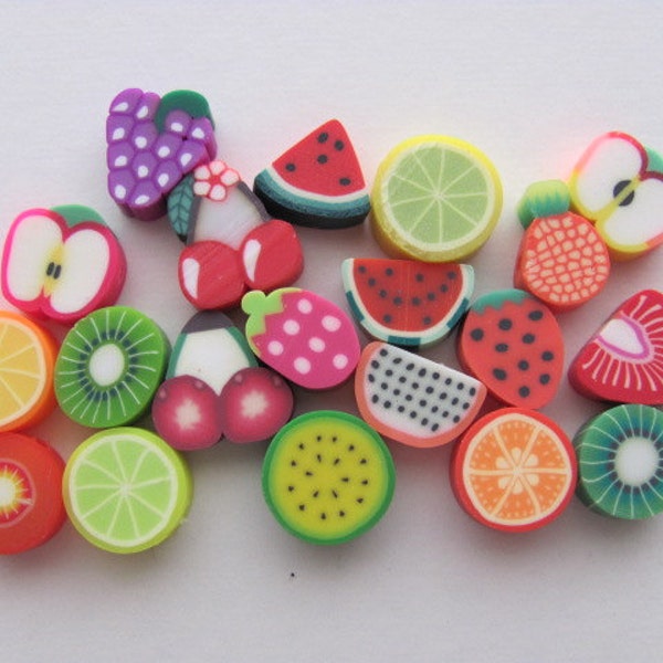 Reserved Polymer clay mixed fruit beads x 80