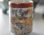 Satsuma Japanese Handleless Tea Cup. Peacock