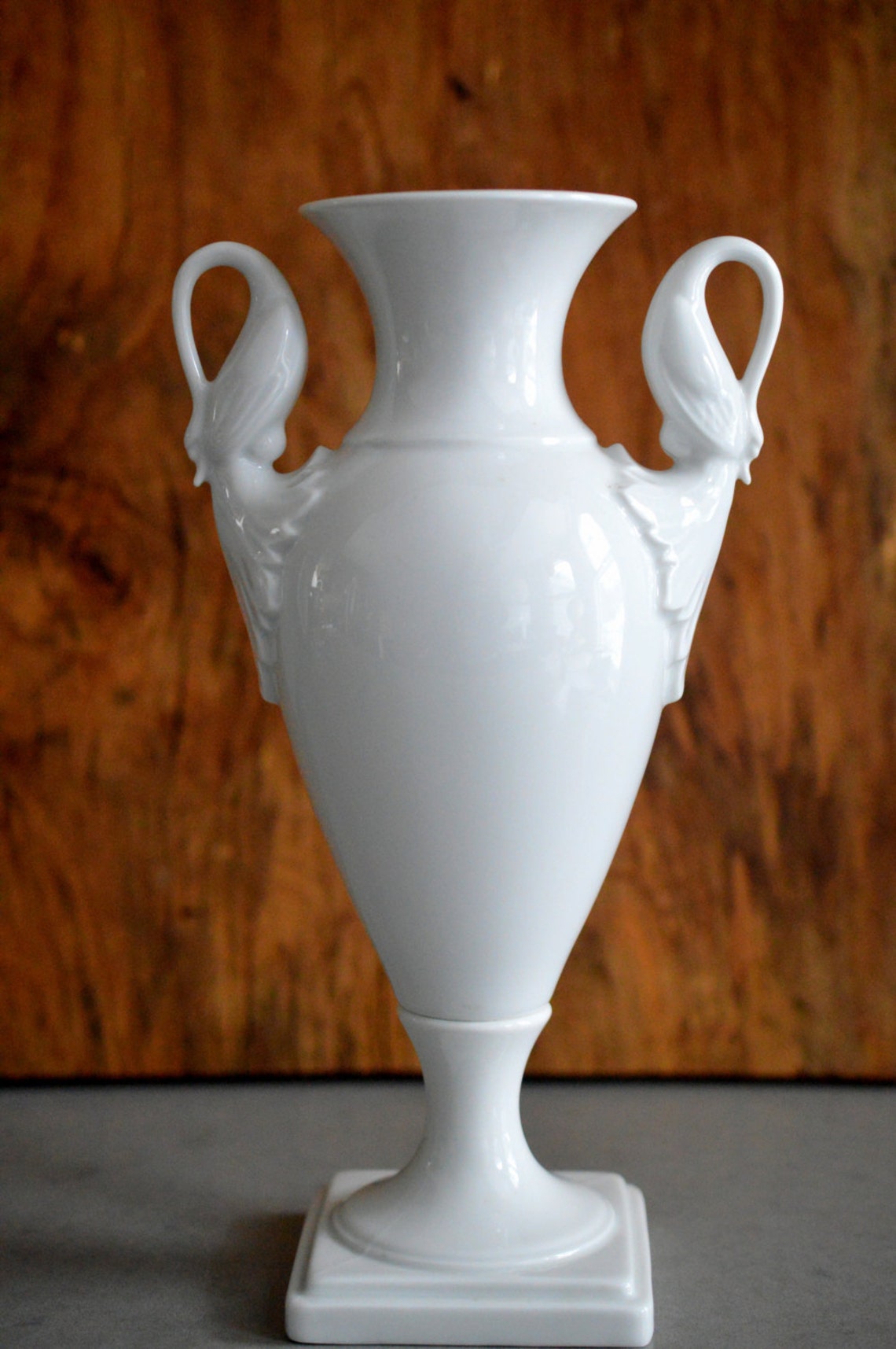White Vase Kaiser Porcelain Amphora With Swan Handles Made In Etsy