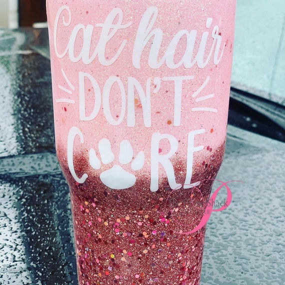 Cat Hair Don't Care Glitter Cup, Rescue Gift, Glitter Tumbler Personalized, Pet Lover Gift Idea