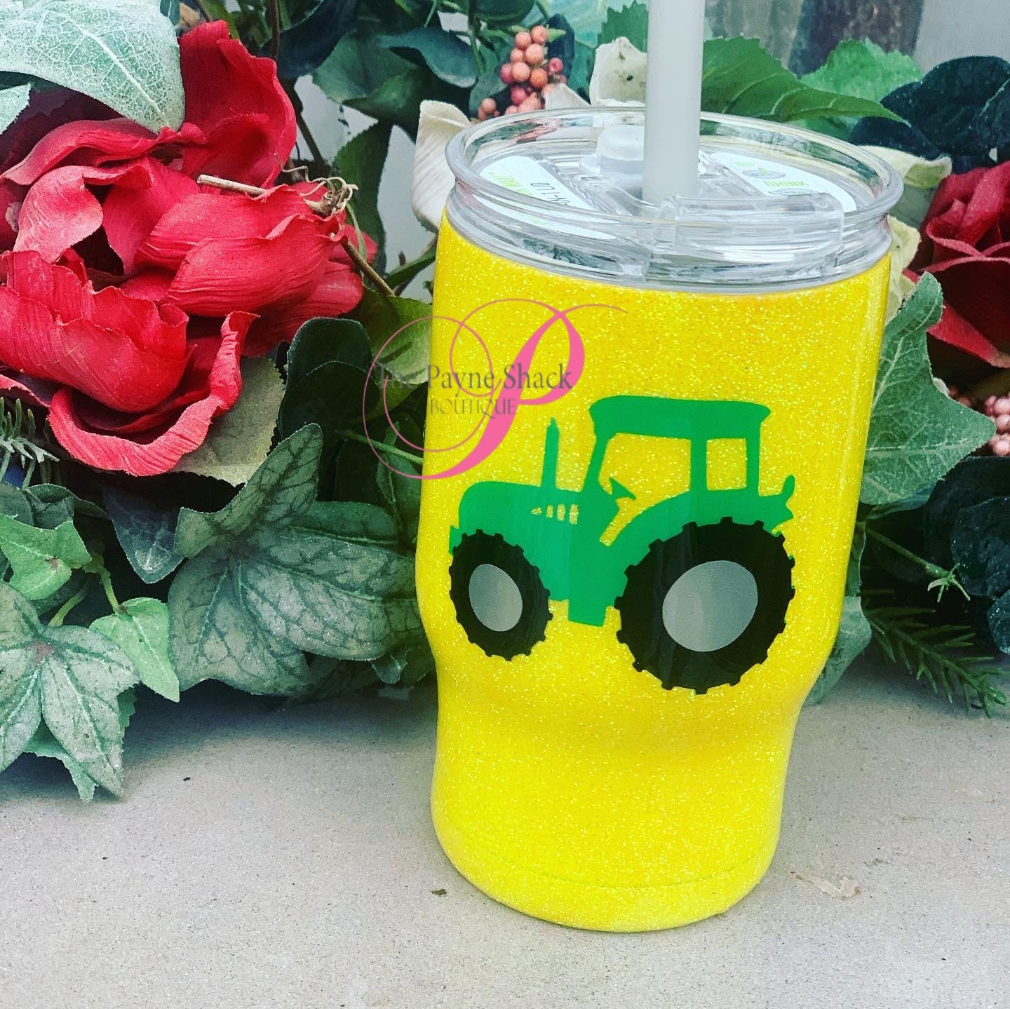 Tractor Glitter Tumbler, Personalized Kids Tumbler