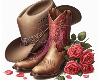 Cowboy Boots and Roses PNG, JPG Download