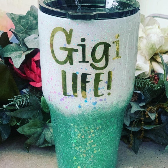 GiGi Life Glitter Tumbler, Grandma Glitter Tumbler, Mint Glitter Tumbler, Personalized Glitter Tumbler