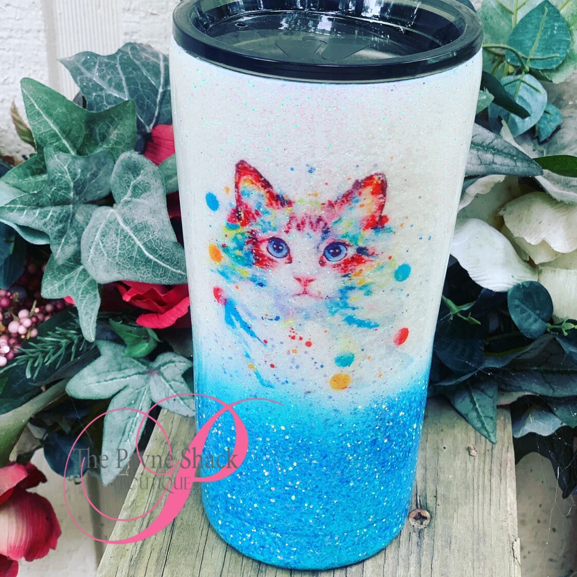 Cat Glitter Cup Glitter Tumbler Personalized Tumbler Etsy