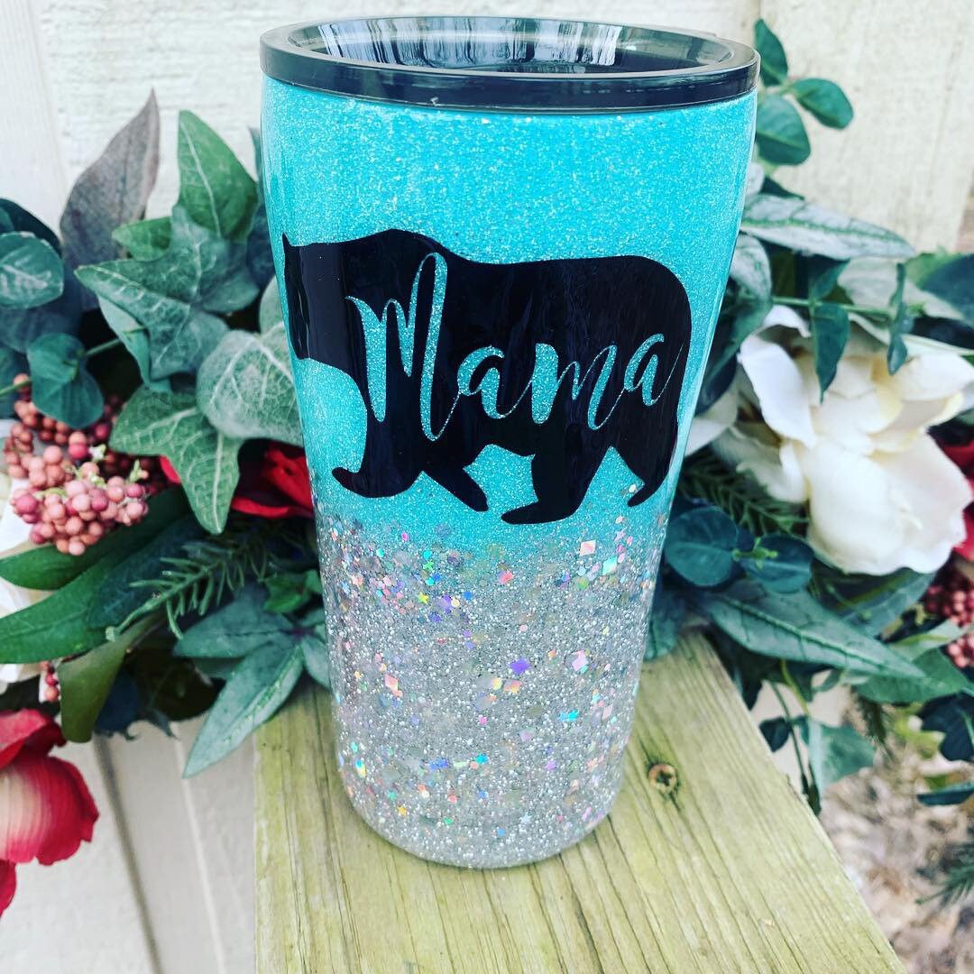 Mama Bear Glitter Tumbler, Glitter Tumbler Personalized, Tumbler
