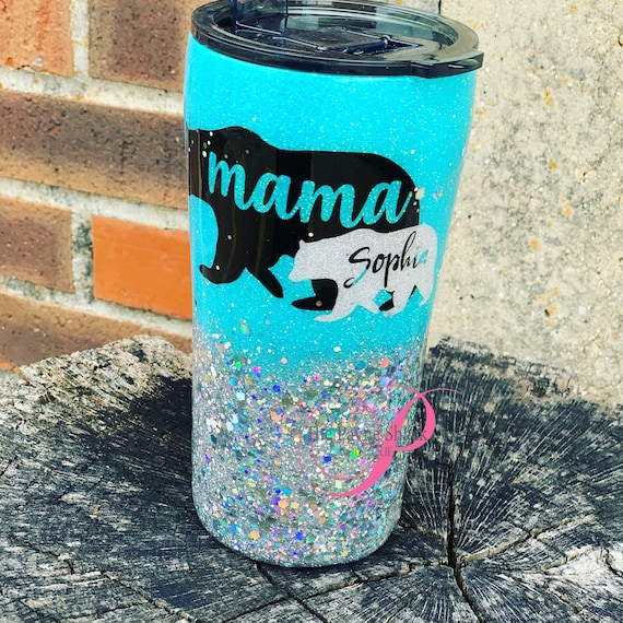 Mama Bear Glitter Tumbler, Glitter Tumbler Personalized, Tumbler