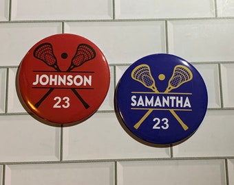 Personalized Lacrosse Button, Lacrosse Magnet, Sports Buttons, Lacrosse Pins, Senior Buttons, Class of 2024 Senior Lacrosse Pins