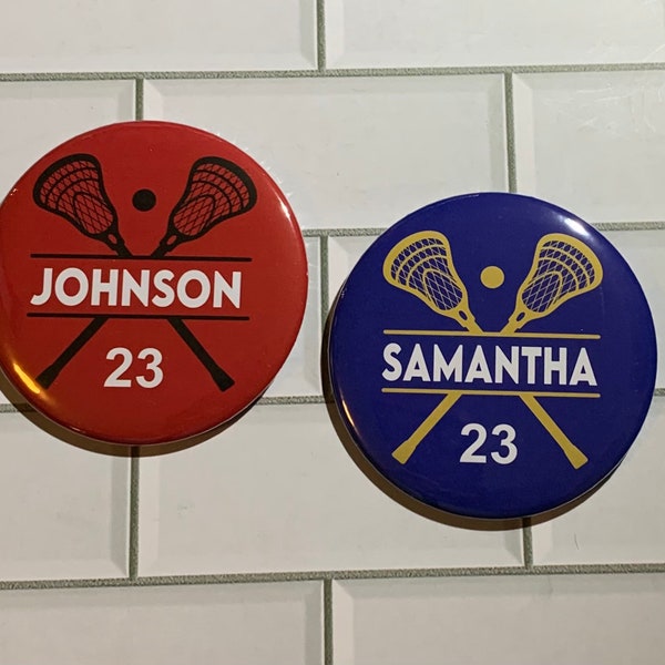 Personalized Lacrosse Button, Lacrosse Magnet, Sports Buttons, Lacrosse Pins, Senior Buttons, Class of 2024 Senior Lacrosse Pins