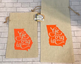 Georgia State Script Linen Gift Bag, Souvenir Pouch
