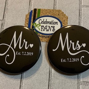 Mr and Mrs Custom Wedding Buttons, Wedding Fridge Magnets, Wedding Anniversary Buttons, Wedding Anniversary Magnets