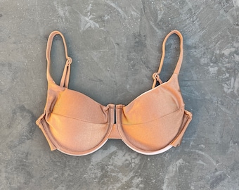 May include: A brown underwire bikini top with adjustable straps.
