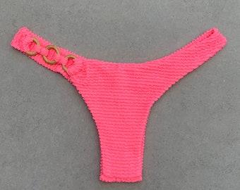 Neon Pink Flamingo Textured Bia Rings Bikini Bottom