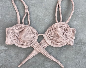 Sand Tropez Beige Textured Ayra Bikini Top