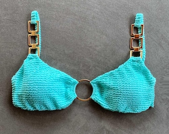 Curazao Blue Textured Mari Bikini Top