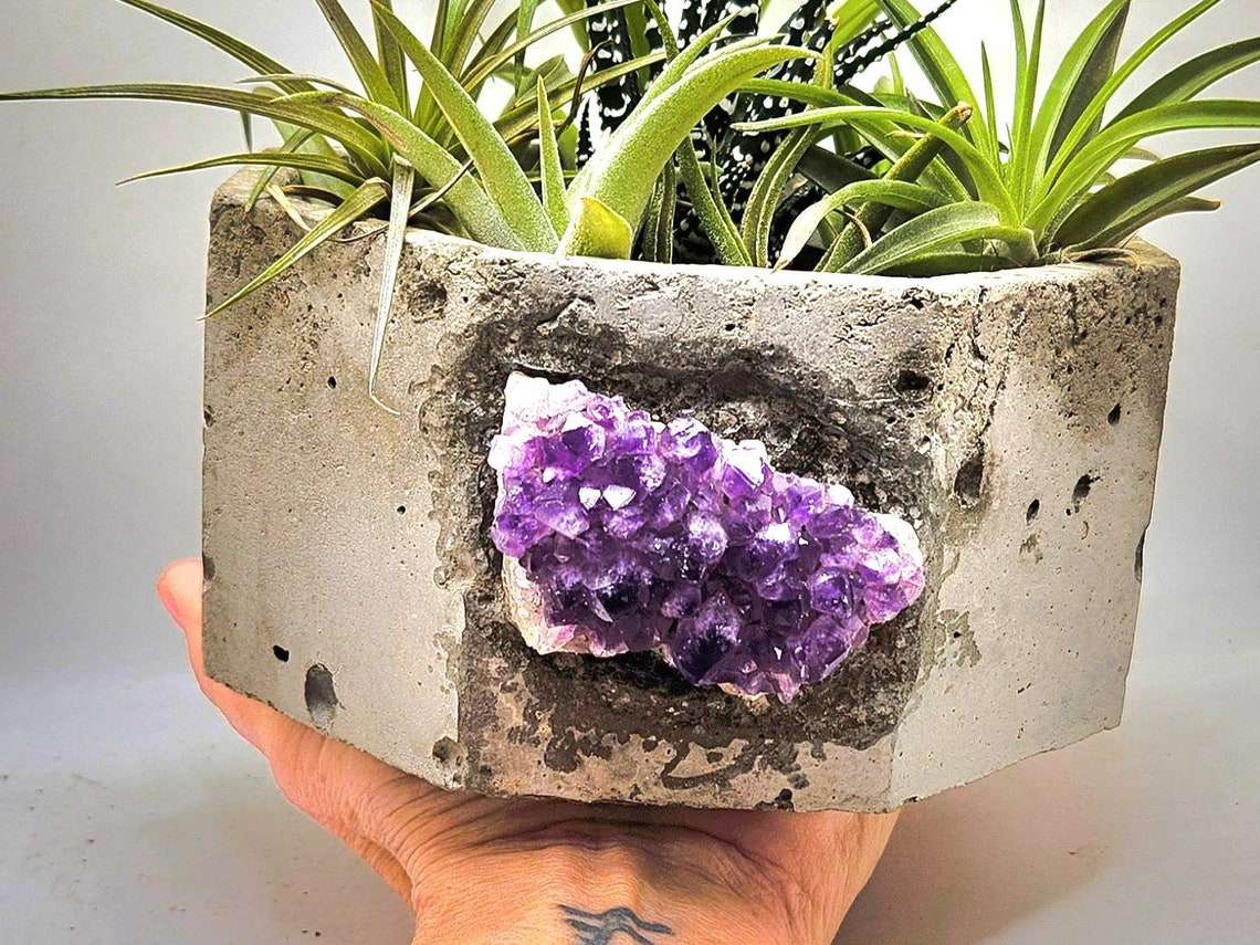 Geode Planter/ Geometric Planters/ Amethyst Geode Pot/ Indoor Etsy