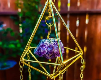 Amethyst Prism Suncatcher: Gold Himmeli Air Plant Hanger