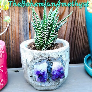 Geode Planter Pot / Raw Amethyst Geode / Cement Planter / Handmade Planter / Indoor Geode Planter / 3 Inch Planter