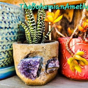 Geode Planter Pot / Raw Amethyst Geode / Cement Planter / Handmade Planter / Indoor Geode Planter / 3 Inch Planter