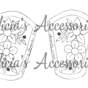 May include: A pair of black and white line art patterns of flowers with leaves. The patterns are in the shape of a rounded rectangle. The text "Nici's Accessories" is written on the top of the image. The text "2021 Jessica Hernandez Designs" is written on the left side of the image. The text "AJ12293 # Sibonani #" is written on the right side of the image.