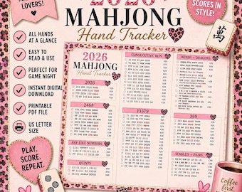 Pink Leopard | Printable American Mahjong Hand Tracker Card | Stylish Score Tracker | Instant Digital Download