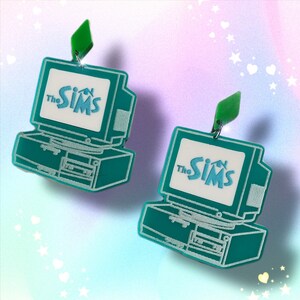 Boucles d'oreilles pendantes années 90 en acrylique pour ordinateur des Sims