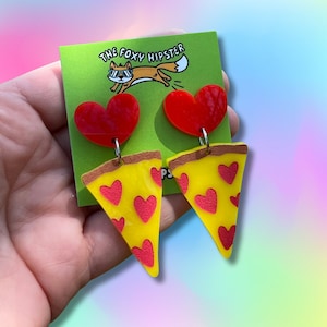 Pizza Heart Statement Acrylic Dangle Earrings