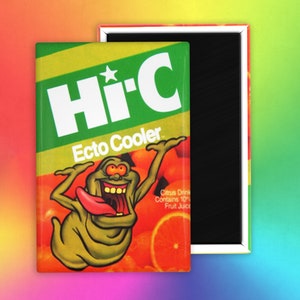 May include: A green and white Hi-C Ecto Cooler juice box featuring a green ghost with a large tongue and orange slices. The text "Citrus Drink Contains 10% Fruit Juice" is printed on the box.