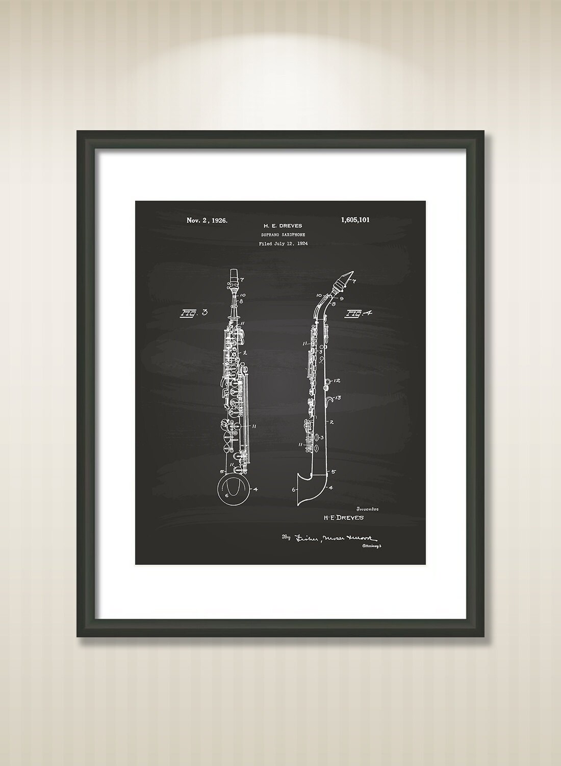 Soprano Saxophone 1924 Patent Art Illustration Drawing Etsy