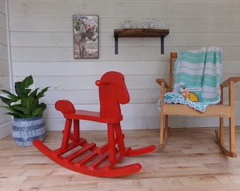 Child's Solid Wood Rocking Horse- Paprika