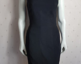 Vestido negro de crepé con tirantes de State of Claude Montana de los 90 - Talla italiana 40 / Talla británica 8 / Talla estadounidense 4