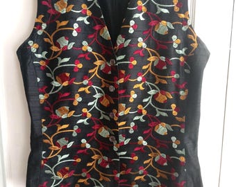 80s BYBLOS  Floral Embroidered Silk Buttoned  Waistcoat Vest -   Bust 36"
