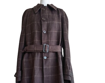 Abrigo largo de corte A oversize estilo años 70 con cinturón - Cuadros marrón chocolate, talla EU40 unisex