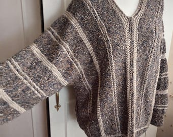 80s Artisan Hand-Knit  Textured Yarn Sweater Jumper - Mens - One Size