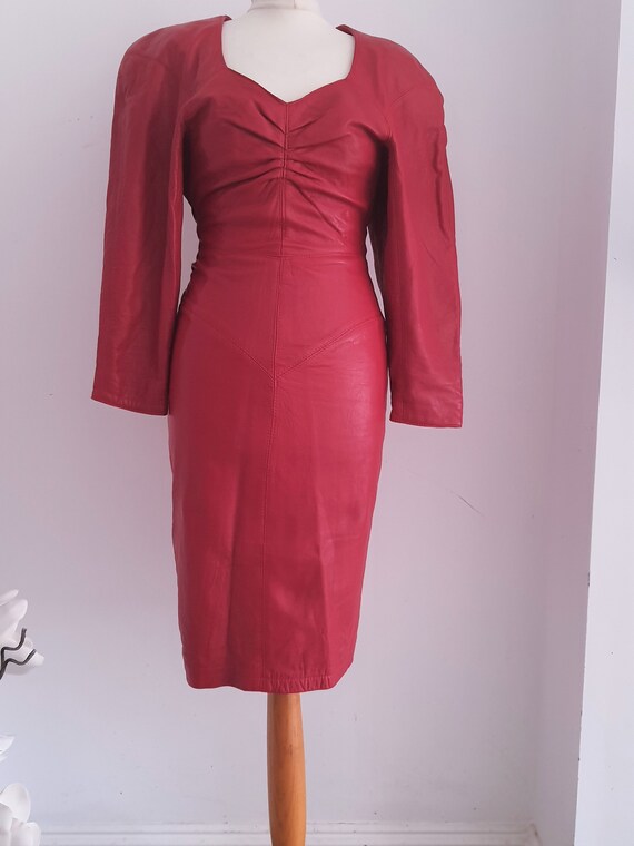 80s North Beach Red Leather Open back Dress- S