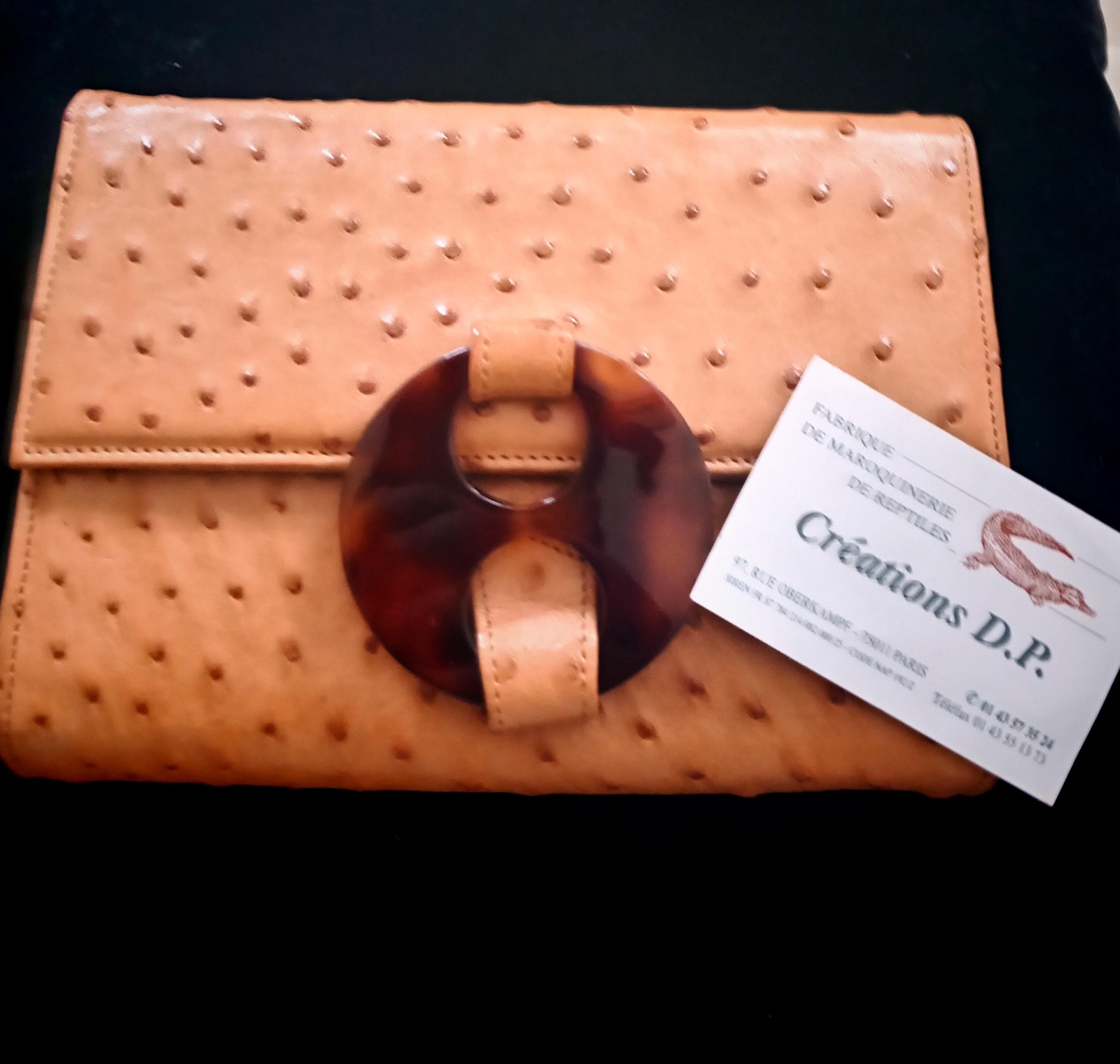 90s Genuine Ostrich Small Shoulder Clutch Bag With Chain Strap 