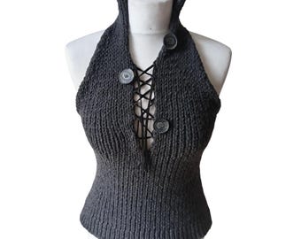 Top de punto sin mangas con cordones y hombros descubiertos de GianFrancoFerre de los años 90 (talla S)