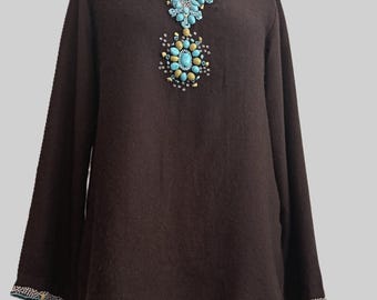 Vintage Bohemian Hand-made Pashmina Embellished Kurta Tunic Top  S-M