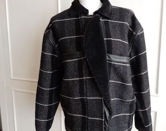 80s Complice Claude Montana  Wool Check Leather Trim Trucker Style Jacket IT42