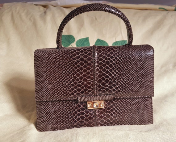 1950, 1960s Brown Croc Embossed Leather Trunk Str