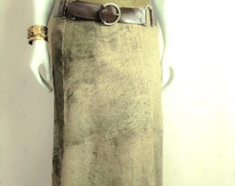 Distressed  Goat Leather Maxi Skirt,Pier Antonio Gaspari, Italy  Waist 30"