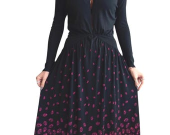 Vestido midi de jersey crepé con estampado de mariquitas de YUKI London de los años 70 (talla S)