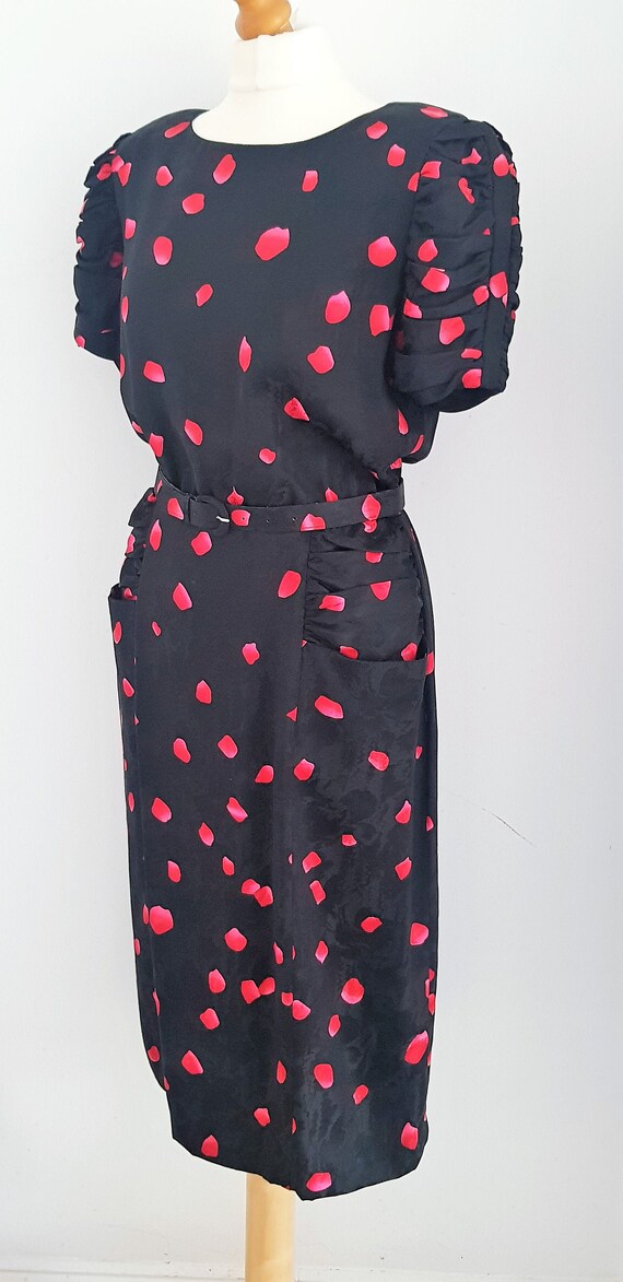 80s Black Petal Print Jacquard Silk Embosssed Pu