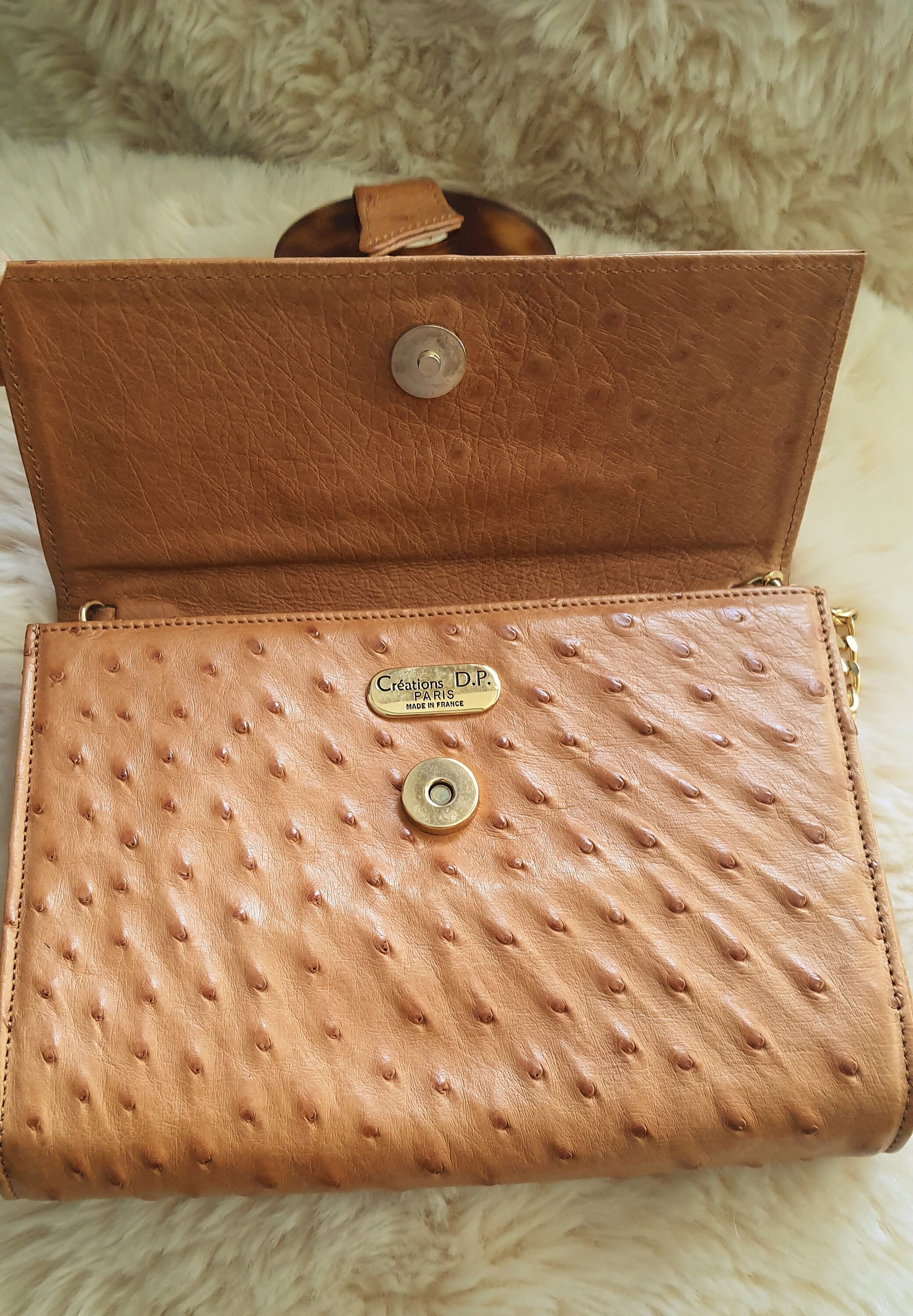 90s Genuine Ostrich Small Shoulder Clutch Bag With Chain Strap 