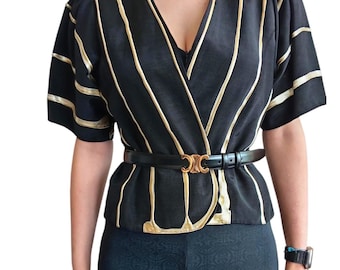 Chaqueta corta con cintura art déco pintada a mano negra de los años 80 (talla M)