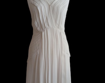 Y2k White Flowy Sheath Dress Plunge Neckline,Split PanerlLong Dress - UK8-10/US4-6
