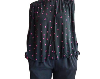 Blusa de crepé con estampado de mariquita de YUKI London de los años 70, talla S