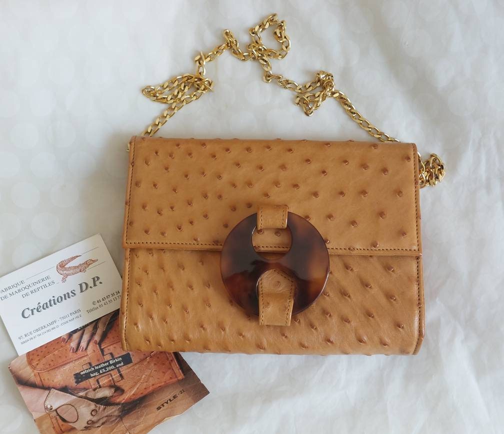 WOMEN'S EVENING BAG / CLUTCH - OSTRICH SKIN - ANTIQUE SADDLE