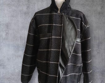 Chaqueta estilo camionero con ribete de cuero y cuadros de lana Montana de Complice de los años 80