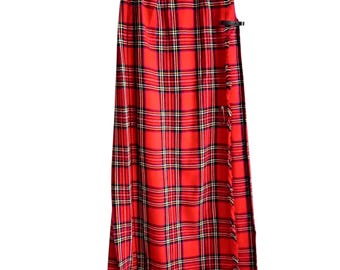 Falda escocesa roja vintage de los años 60 - Maxi de cintura alta, 66 cm